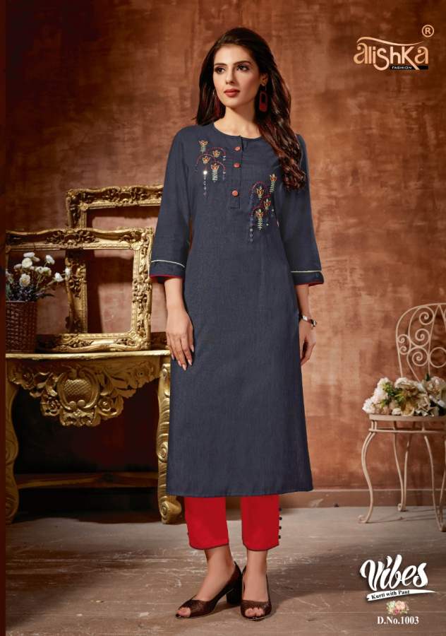 Alishka Vibes Fancy Ethnic Wear Rayon Kurti With Pant Collection